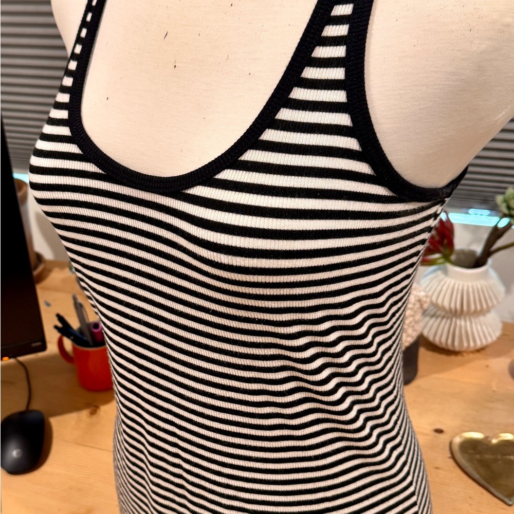 Splits59 Black and White Striped Tank Top Size Large Women EUC
